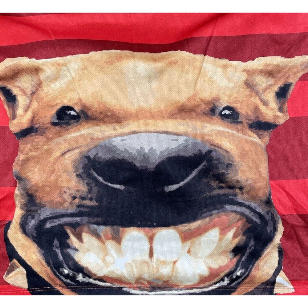 Men's XL Light Wt Red Striped Ludicrous Hooded Long Sleeved Shirt Smiling Dog - Picture 4 of 10